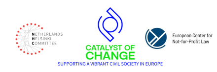 Logos of the Catalyst of Change project, ECNL and NHC.