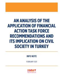 cover page of publication with the title "An analysis of the application of FATF recommendations and its implication on civil society in Turkey" 