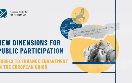 New Dimensions for Public Participation, Models to enhance engagement in the EU. On the right side of the banner: hands holding up a piece of black and white paper on which the following sentence is written: Every citizen shall have the right to participate in the democratic life of the Union. Decisions shall be taken as openly and as closely as possible to the citizen. 
