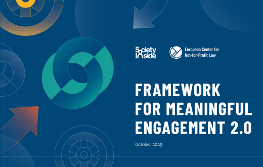 banner for paper titled Framework for Meaningful Engagement 2.0, October 2025, Society Inside and ECNL logo