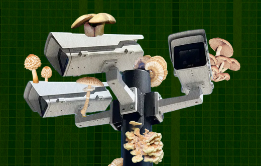 Security cameras (3) and many mushrooms growing on them